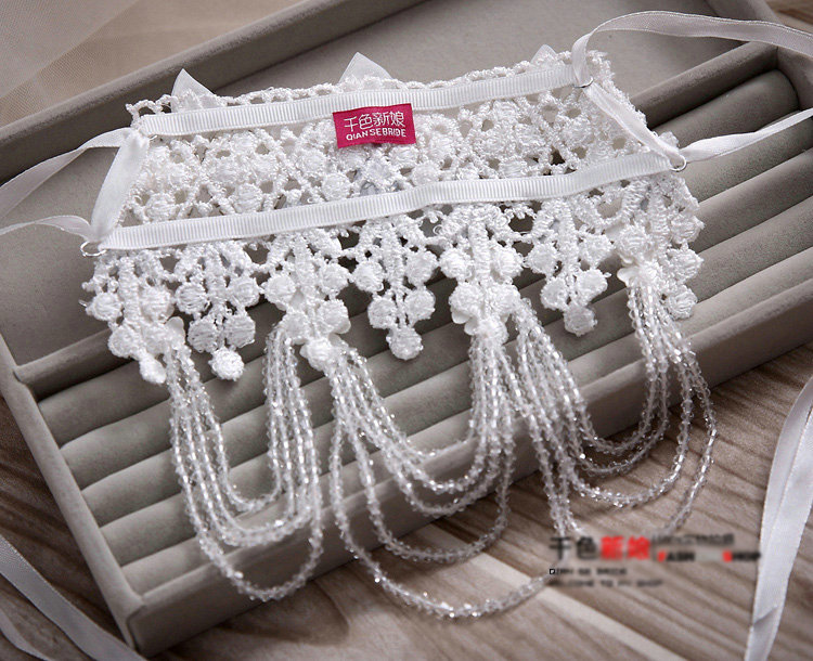 Hot Sell Shining Rhinestones Lace Flower Tassel Shoulder Deco Necklace Wedding Bridal Jewelry
