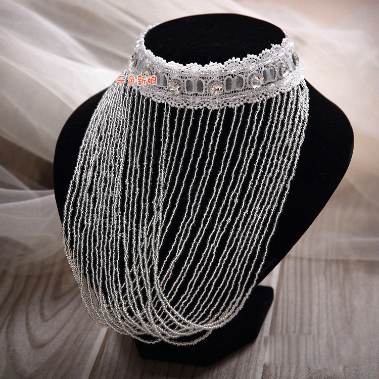 Hot Sell Shining Rhinestones Lace Tassel Shoulder Chain Necklace Wedding Bride Jewelry