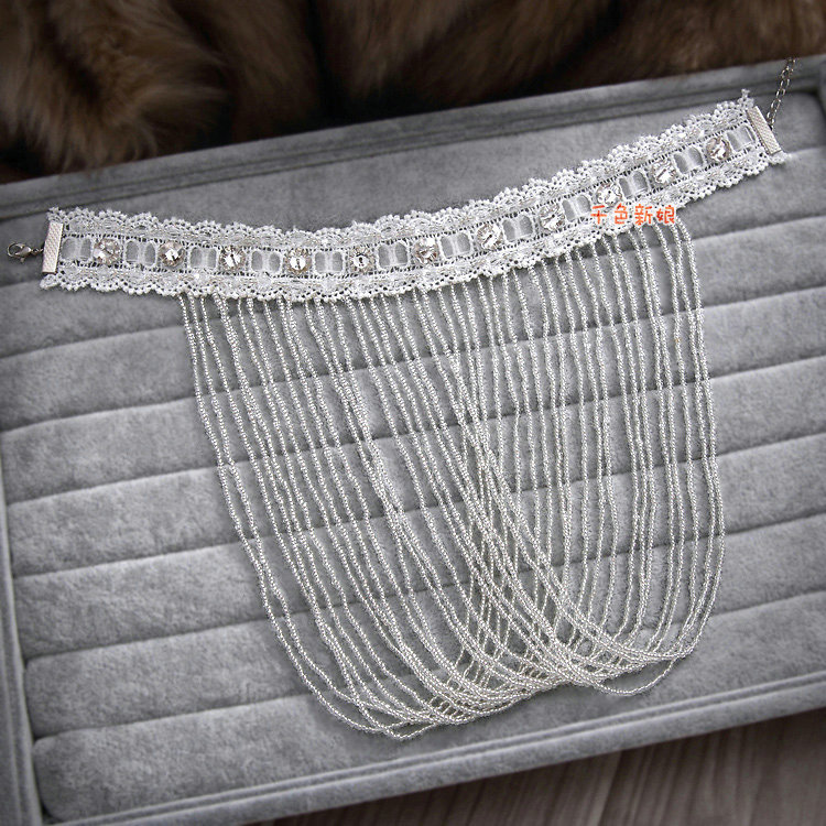 Hot Sell Shining Rhinestones Lace Tassel Shoulder Chain Necklace Wedding Bride Jewelry