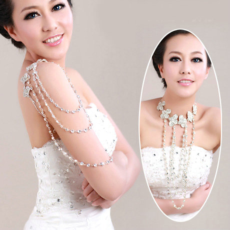 Hot sale Bridal Flower Rhinestone Crystal Tassel Shoulder Deco Bra Strap Necklace Wedding Jewelry
