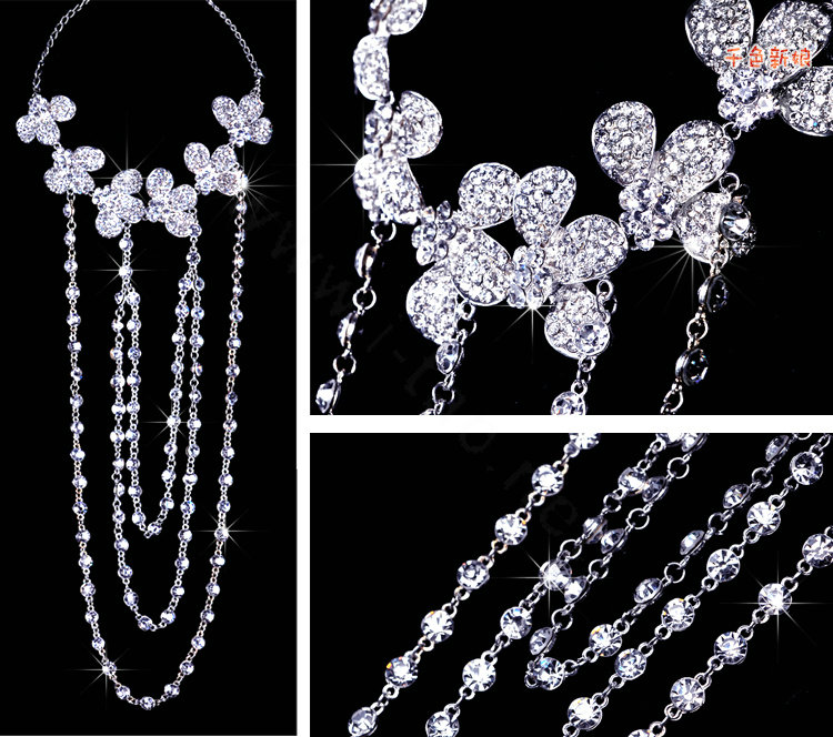 Hot sale Bridal Flower Rhinestone Crystal Tassel Shoulder Deco Bra Strap Necklace Wedding Jewelry