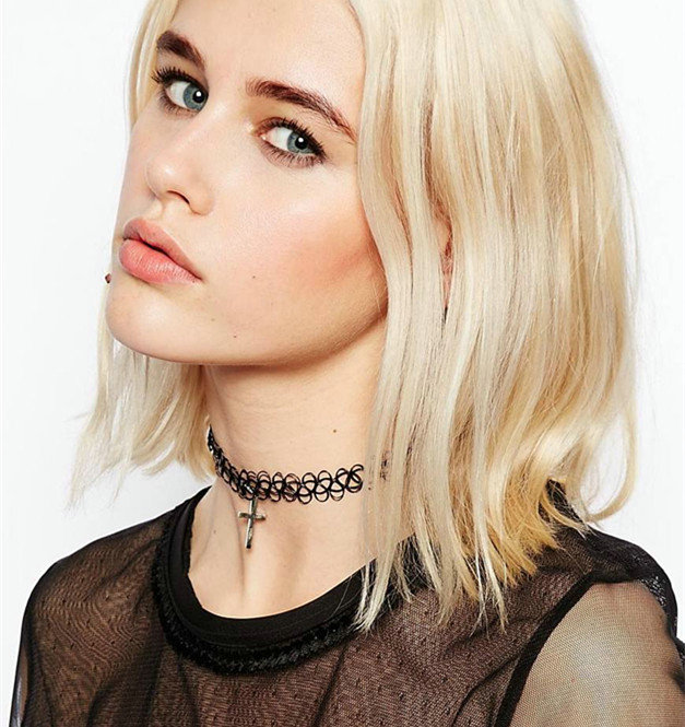 Hot sale Fashion Women Metal Cross Elastic Tattoo Choker Necklace Clavicle Chain