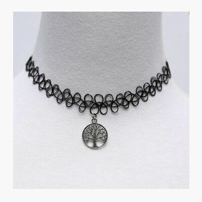 Hot sale Fashion Women Metal Trees Elastic Tattoo Choker Necklace Clavicle Chain