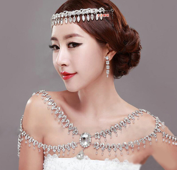 Hot sale Luxury Wedding Jewelry Rhinestone Crystal Bridal Necklace Tassel Shoulder Accessories