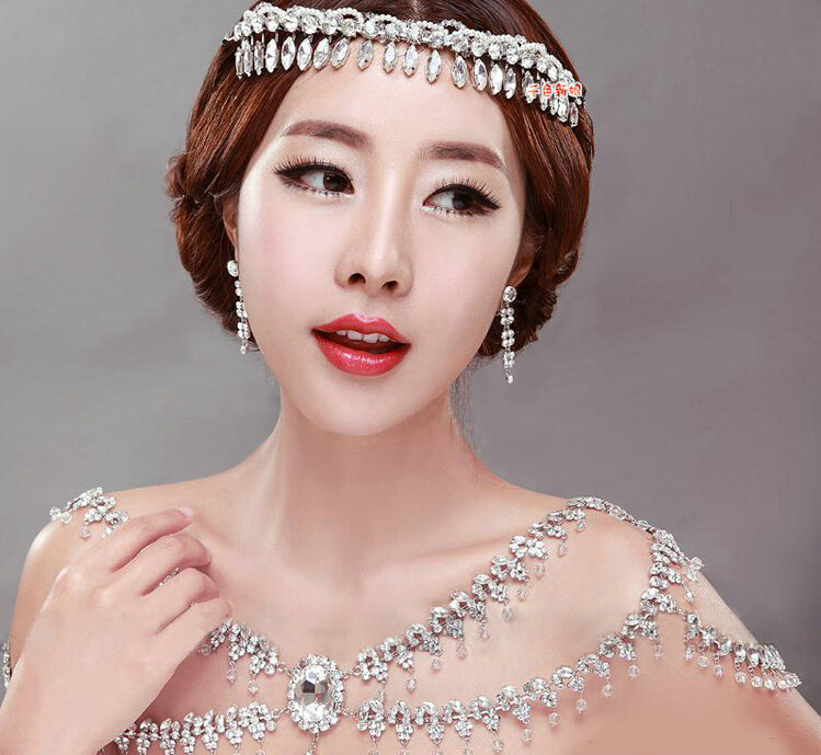 Hot sale Luxury Wedding Jewelry Rhinestone Crystal Bridal Necklace Tassel Shoulder Accessories