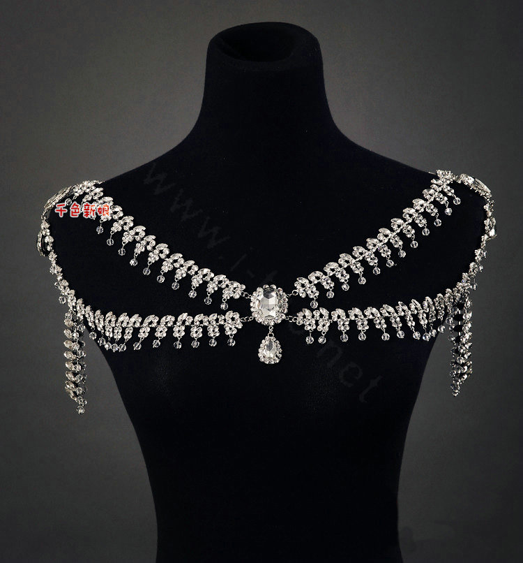 Hot sale Luxury Wedding Jewelry Rhinestone Crystal Bridal Necklace Tassel Shoulder Accessories