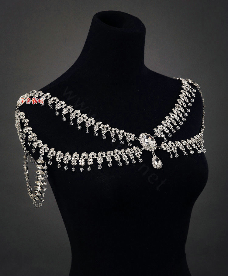 Hot sale Luxury Wedding Jewelry Rhinestone Crystal Bridal Necklace Tassel Shoulder Accessories