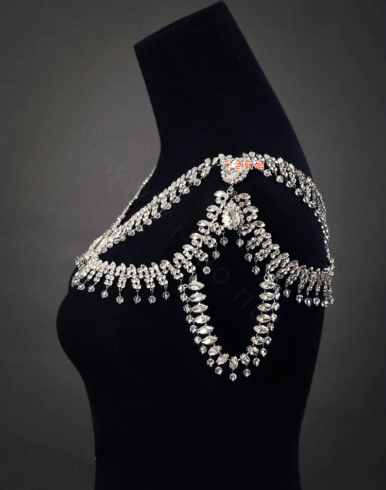Hot sale Luxury Wedding Jewelry Rhinestone Crystal Bridal Necklace Tassel Shoulder Accessories