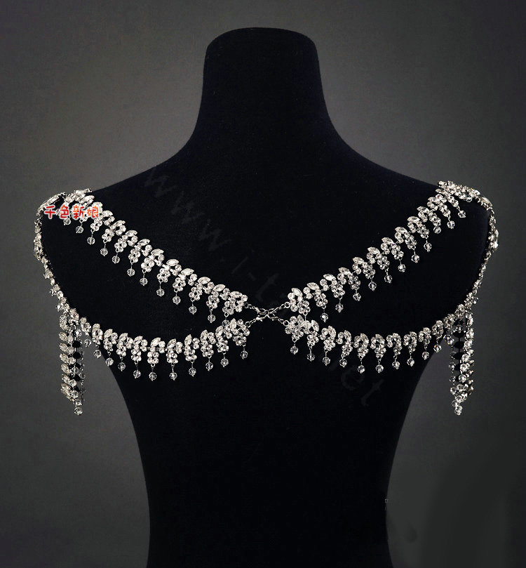 Hot sale Luxury Wedding Jewelry Rhinestone Crystal Bridal Necklace Tassel Shoulder Accessories