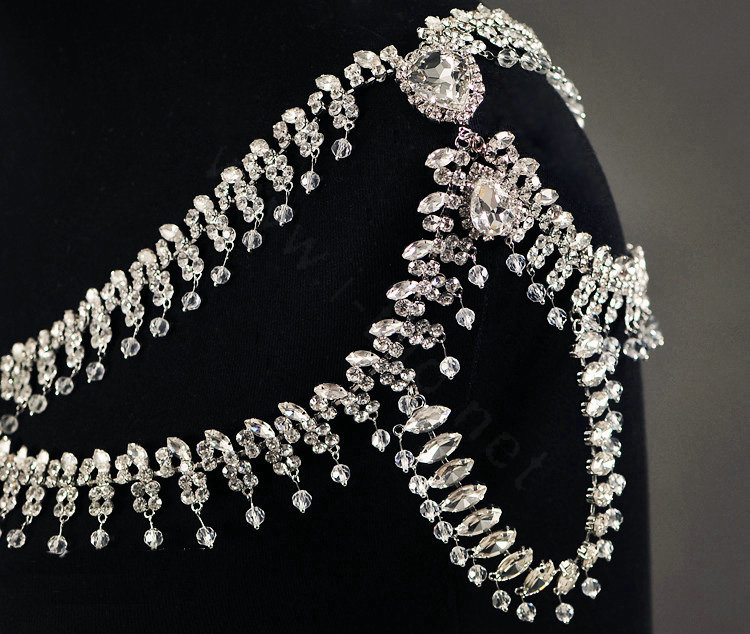 Hot sale Luxury Wedding Jewelry Rhinestone Crystal Bridal Necklace Tassel Shoulder Accessories