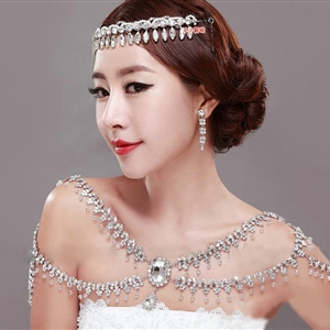 Hot sale Luxury Wedding Jewelry Rhinestone Crystal Bridal Necklace Tassel Shoulder Accessories