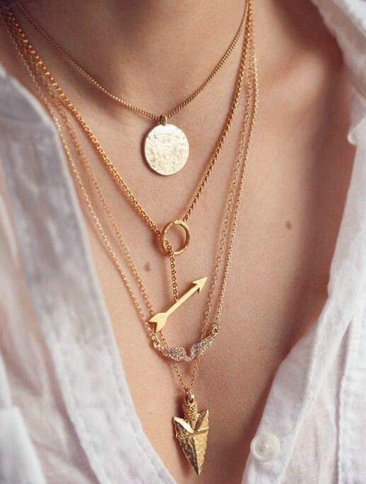 Hot sale Woman Gold Plated Diamond Angel wings Alloy Arrow Pendant Multilayer Clavicle Chain Necklace
