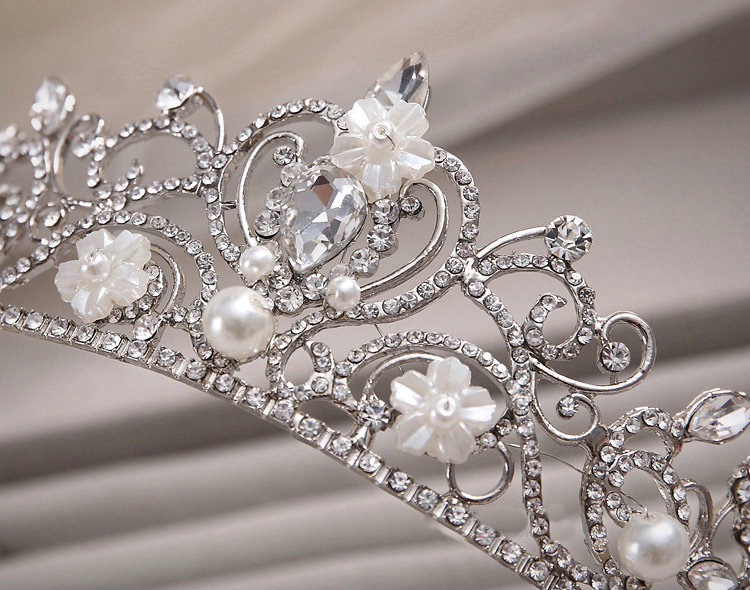 Luxury Bridal Wedding Jewellery Alloy Flower Crystal Rhinestone Pearl Tiaras Necklace Earrings Sets