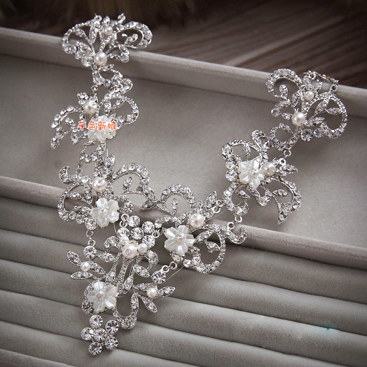 Luxury Bridal Wedding Jewellery Alloy Flower Crystal Rhinestone Pearl Tiaras Necklace Earrings Sets