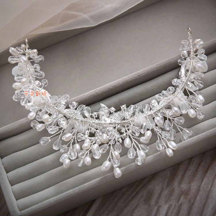 Luxury Bridal Wedding Lace Flower Crystal Bead Rhinestone Freshwater Pearl Tiaras Necklace Earrings Sets