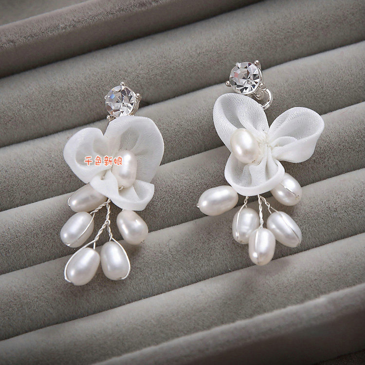 Luxury Bridal Wedding Lace Flower Crystal Bead Rhinestone Freshwater Pearl Tiaras Necklace Earrings Sets