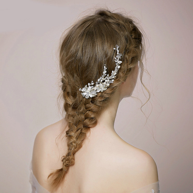 Luxury Bridal Wedding Pearl Alloy Flower Rhinestone Crystal Bride Headband Hair Clip Accessories