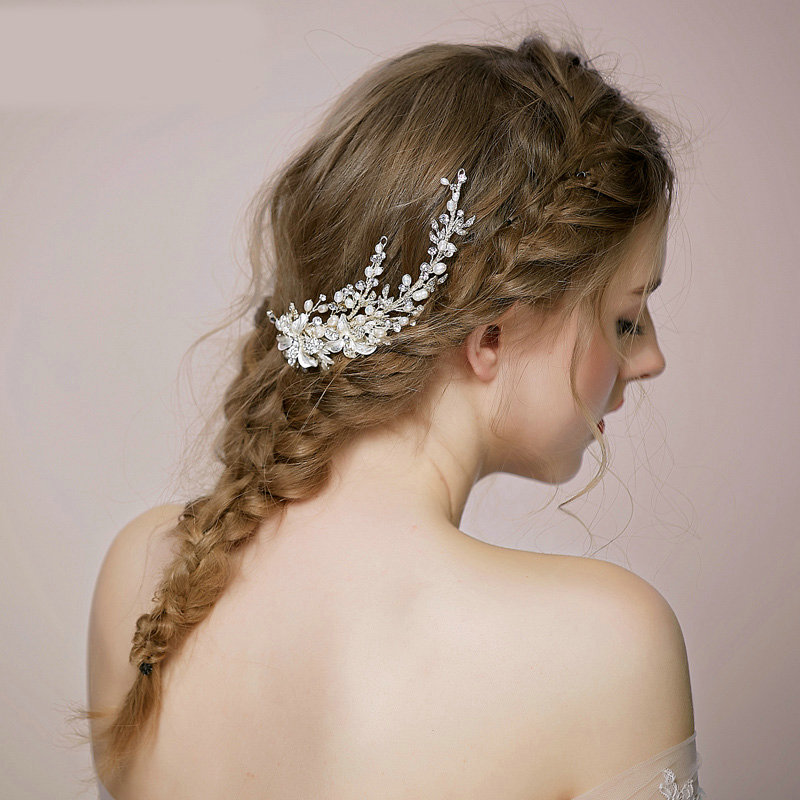 Luxury Bridal Wedding Pearl Alloy Flower Rhinestone Crystal Bride Headband Hair Clip Accessories