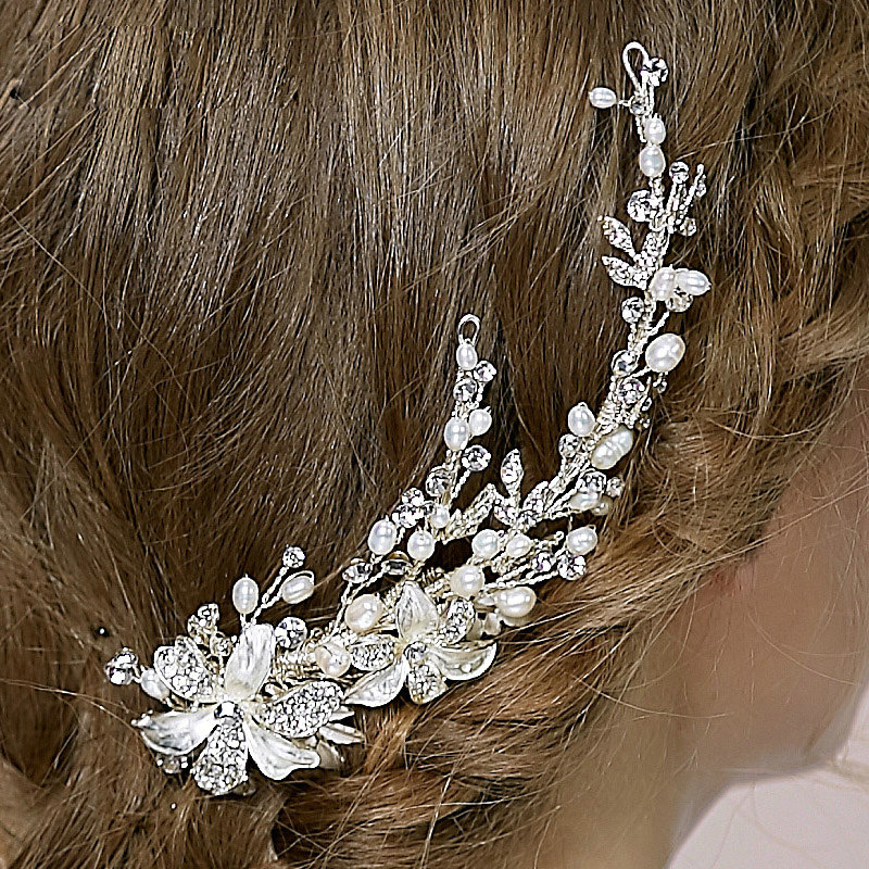 Luxury Bridal Wedding Pearl Alloy Flower Rhinestone Crystal Bride Headband Hair Clip Accessories