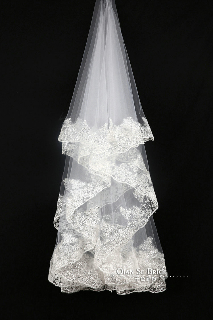 Luxury Cathedral 300cm Long Handmade Lace Flower Sequins Bridal Wedding Veil Bride Deco