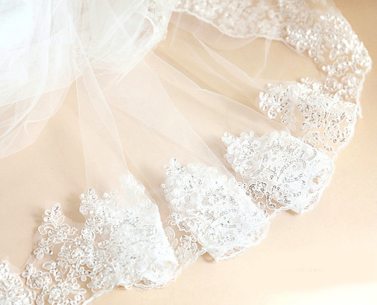 Luxury Cathedral 300cm Long Handmade Lace Flower Sequins Bridal Wedding Veil Bride Deco