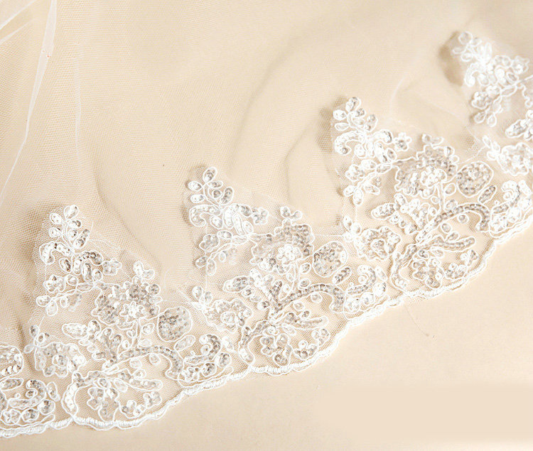 Luxury Cathedral 300cm Long Handmade Lace Flower Sequins Bridal Wedding Veil Bride Deco