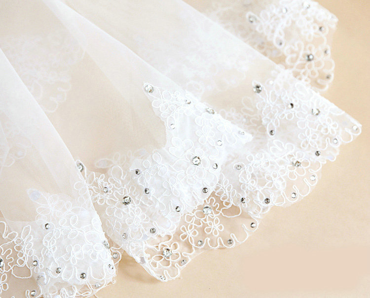 Luxury Cathedral Long Handmade Lace Flower Rhinestone Bridal Wedding Veil Bride Deco