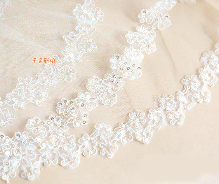 Luxury Cathedral Short Handmade Lace Flower Sequins Bridal Wedding Veil Bride Deco