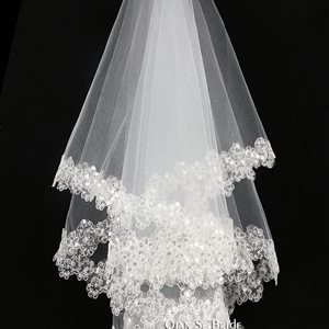 Luxury Cathedral Short Handmade Lace Flower Sequins Bridal Wedding Veil Bride Deco