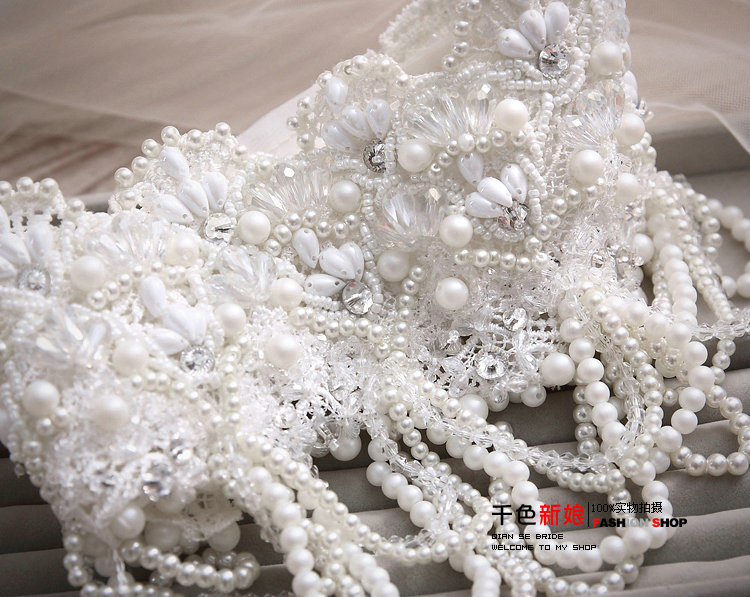 Luxury Pearl Rhinestones Crystal Lace Flower Tassel Shoulder Deco Necklace Wedding Bridal Jewelry