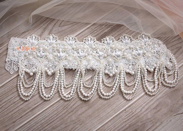 Luxury Pearl Rhinestones Crystal Lace Flower Tassel Shoulder Deco Necklace Wedding Bridal Jewelry