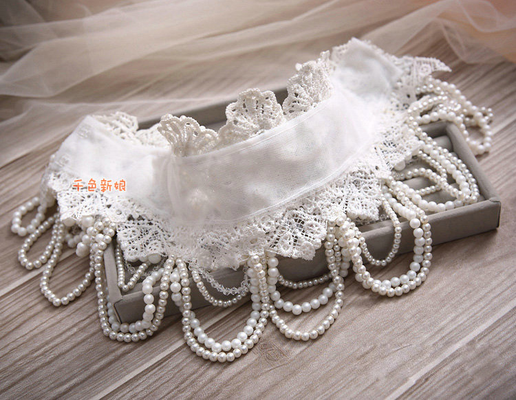 Luxury Pearl Rhinestones Crystal Lace Flower Tassel Shoulder Deco Necklace Wedding Bridal Jewelry