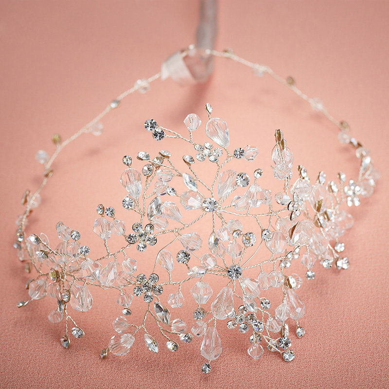 Luxury Retro Bridal Wedding Rhinestone Bead Alloy Floral Crystal Bride Headband Hair Accessories