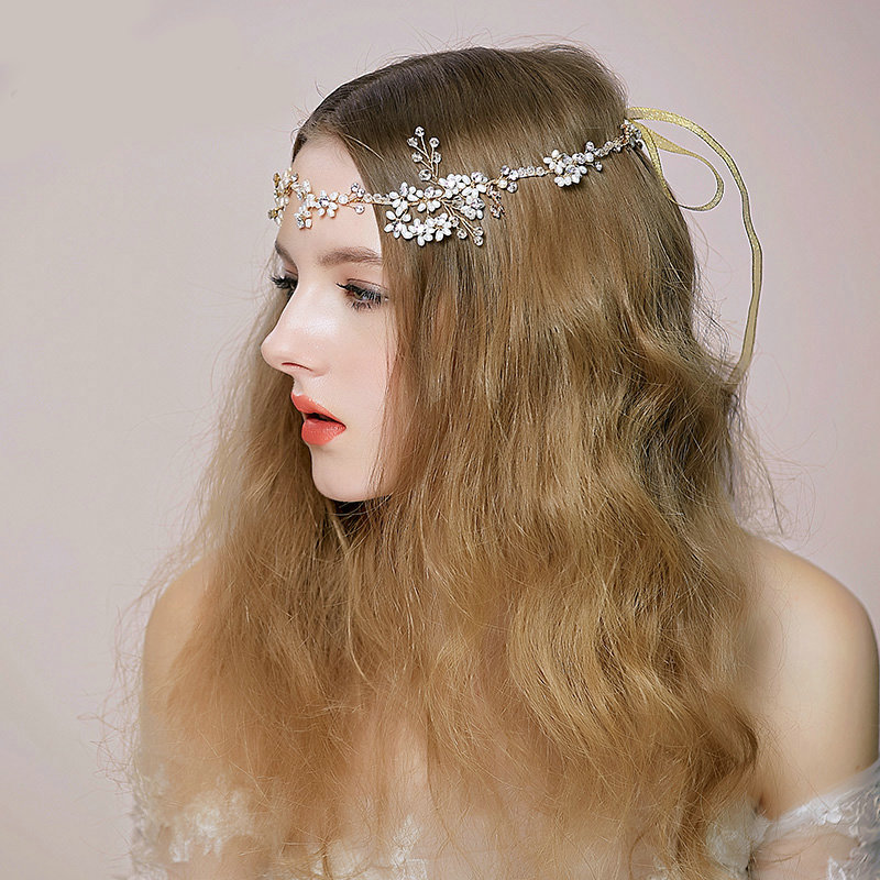 Luxury Vintage Bridal Wedding Pearl Rhinestone Crystal Bead Flower Bride Headband Hair Accessories