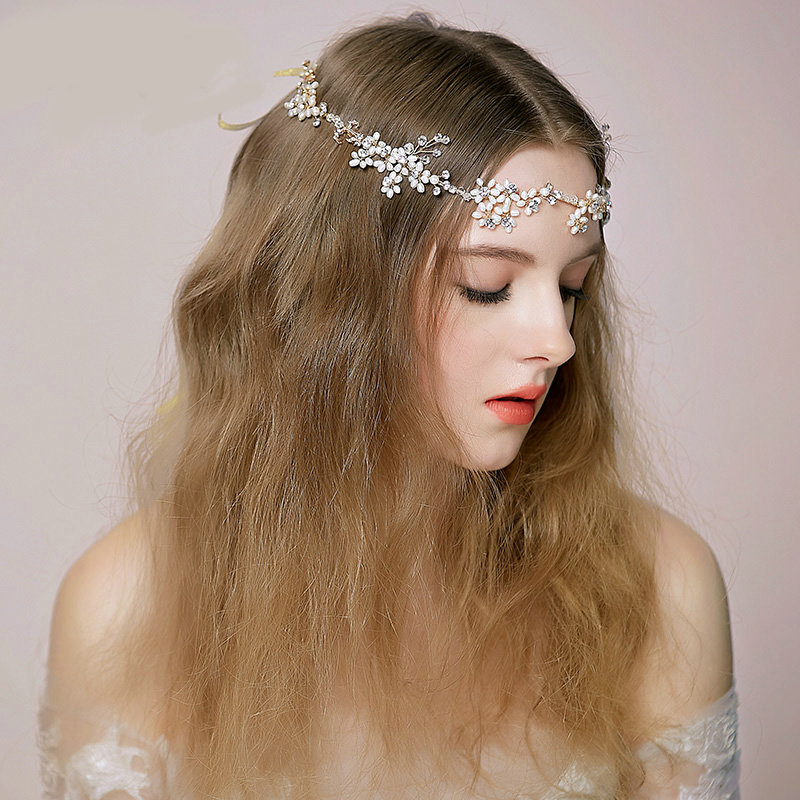 Luxury Vintage Bridal Wedding Pearl Rhinestone Crystal Bead Flower Bride Headband Hair Accessories