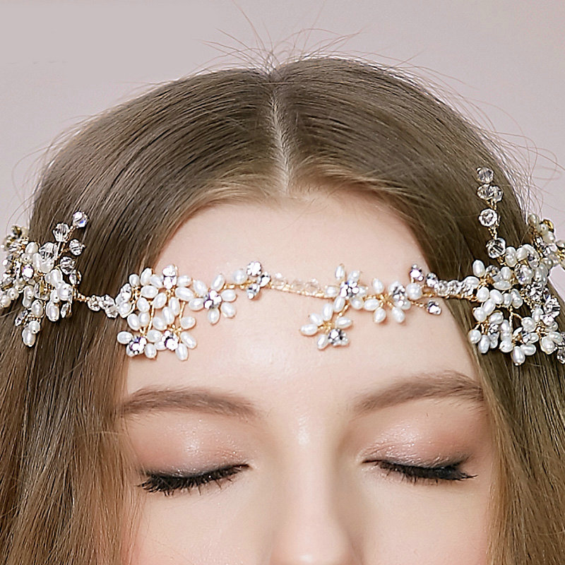 Luxury Vintage Bridal Wedding Pearl Rhinestone Crystal Bead Flower Bride Headband Hair Accessories