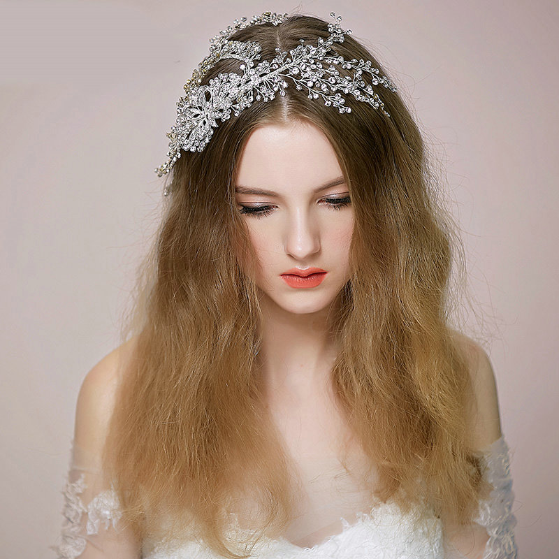 Luxury Vintage Bridal Wedding Queen Rhinestone Crystal Bead Flower Bride Headband Hair Accessories