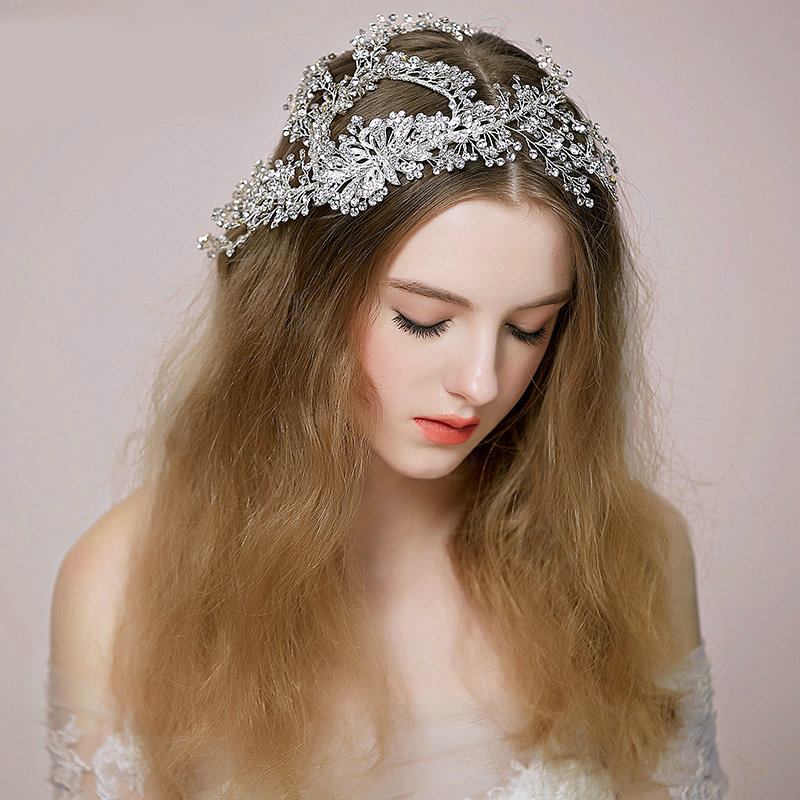 Luxury Vintage Bridal Wedding Queen Rhinestone Crystal Bead Flower Bride Headband Hair Accessories