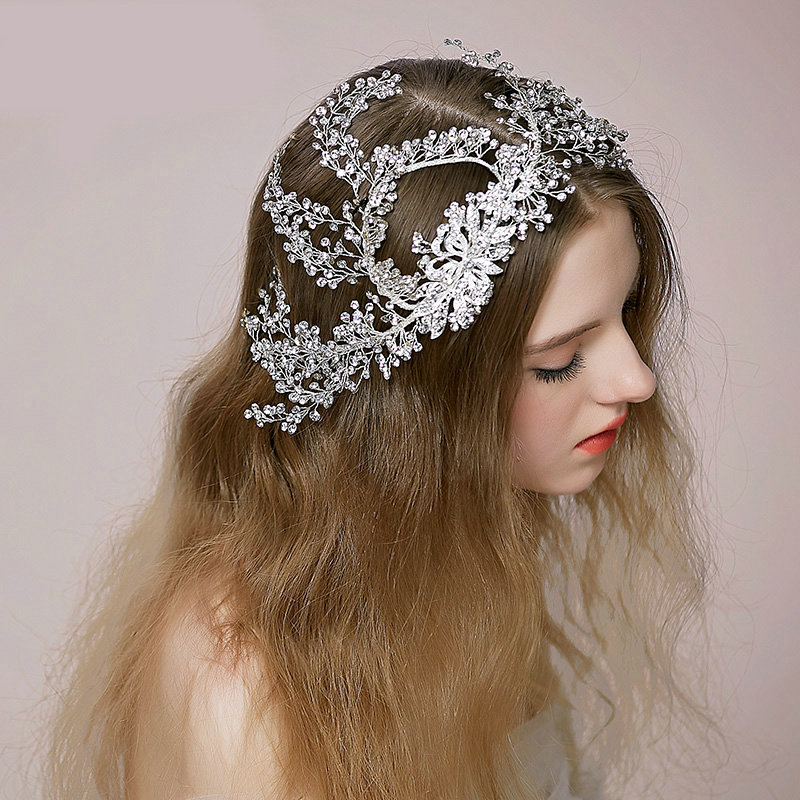 Luxury Vintage Bridal Wedding Queen Rhinestone Crystal Bead Flower Bride Headband Hair Accessories