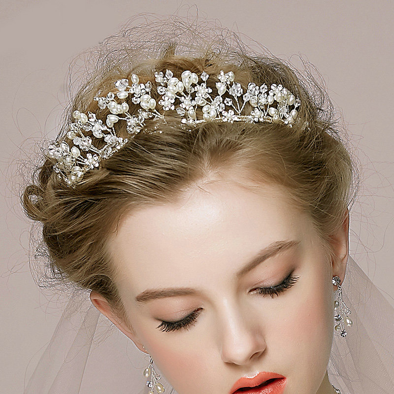 Luxury Vintage Wedding Bridal Jewelry Pearl Rhinestone Crystal Bead Tiaras Necklace Earrings Set