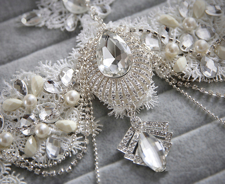 Luxury Wedding Headdress Crystal Rhinestone Lace Flower Tassel Bridal Headband Hair Accessories