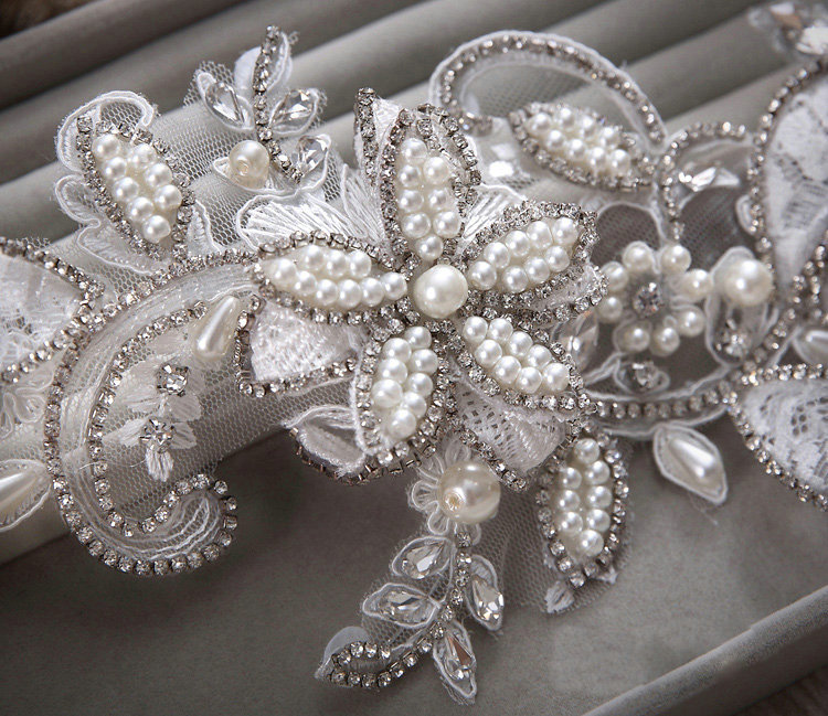 Luxury Wedding Headdress Pearl Rhinestone Crystal Lace Flower Bridal Headband Hair Accessories
