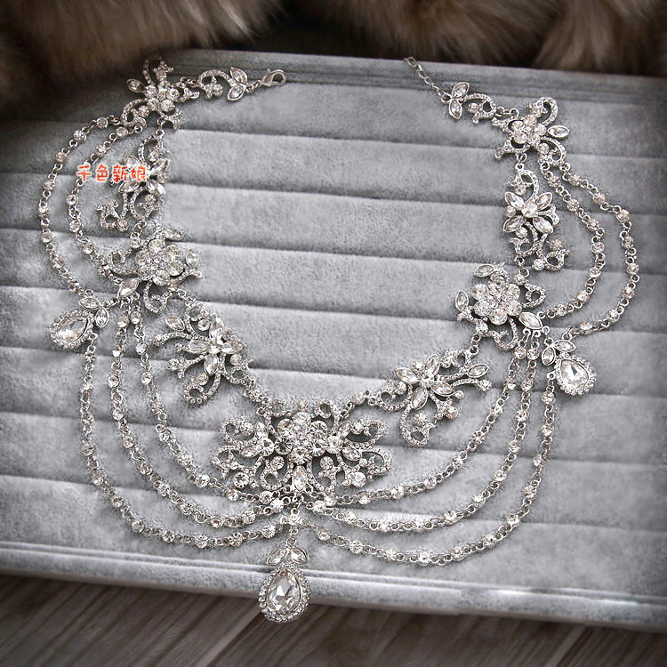 Luxury Wedding Headdress Rhinestone Crystal Flower Tassel Bridal Headband Hair Accessories