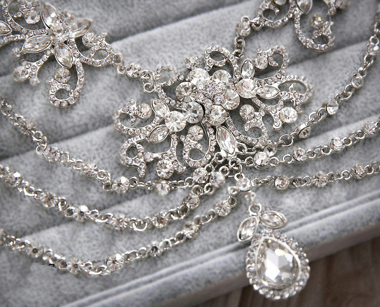 Luxury Wedding Headdress Rhinestone Crystal Flower Tassel Bridal Headband Hair Accessories