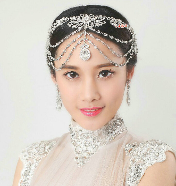 Luxury Wedding Headdress Rhinestone Crystal Flower Tassel Bridal Headband Hair Accessories