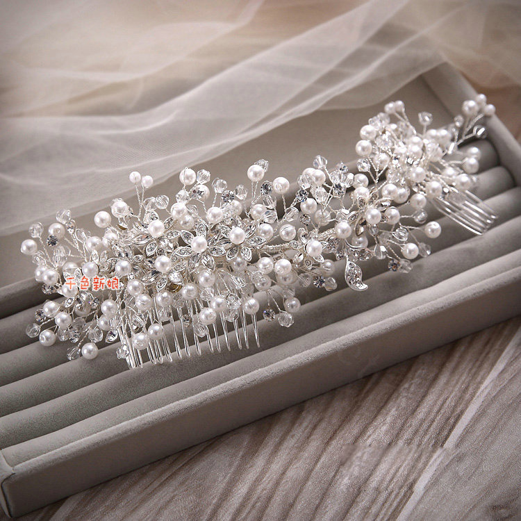 Luxury Wedding Jewellery Pearl Crystal Beads Flower Rhinestone Bridal Headband Earrings Necklace Sets