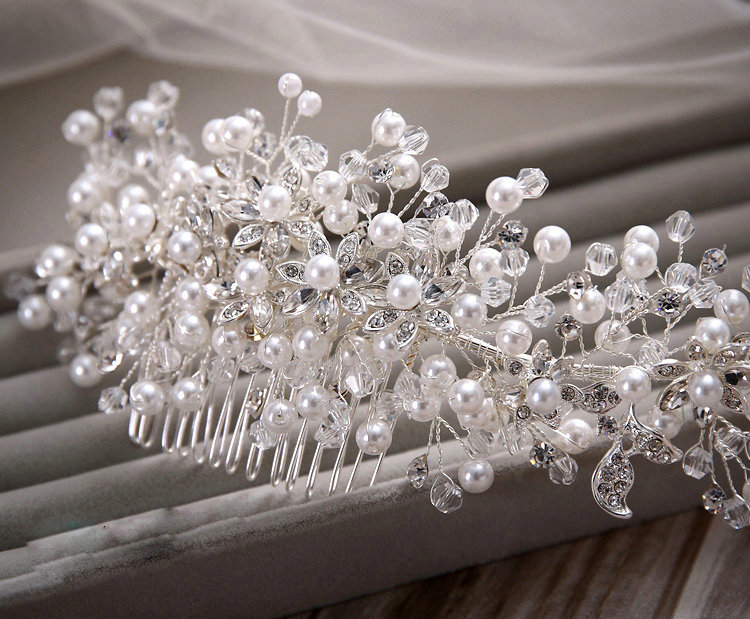 Luxury Wedding Jewellery Pearl Crystal Beads Flower Rhinestone Bridal Headband Earrings Necklace Sets