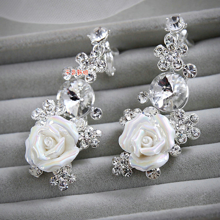Luxury Wedding Jewellery Porcelain Flower Crystal Rhinestone Bridal Headband Earrings Necklace Sets