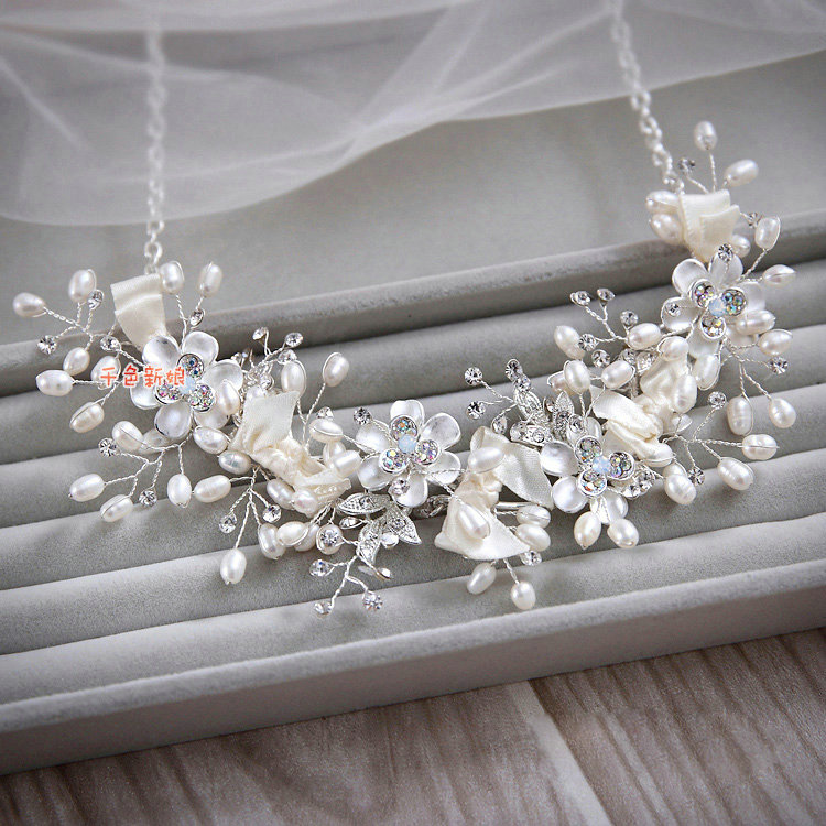 Luxury Wedding Jewellery Porcelain Pearl Flower Crystal Rhinestone Bridal Necklace Earrings Sets