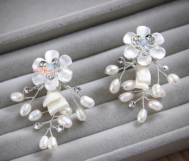 Luxury Wedding Jewellery Porcelain Pearl Flower Crystal Rhinestone Bridal Necklace Earrings Sets